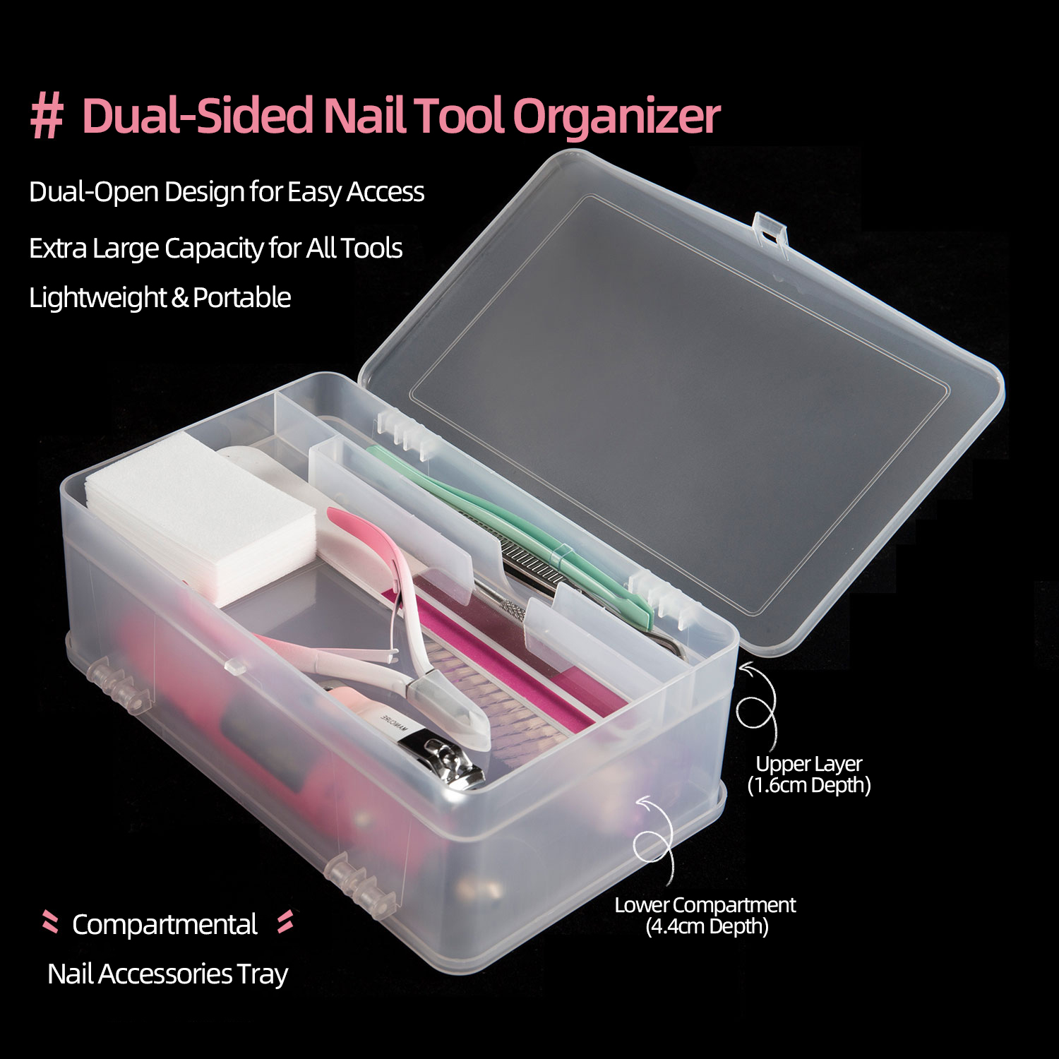 Nail Art Halal - Dual-Open 2-Tier Super Kapazität PP Aufbewahrungsbox
