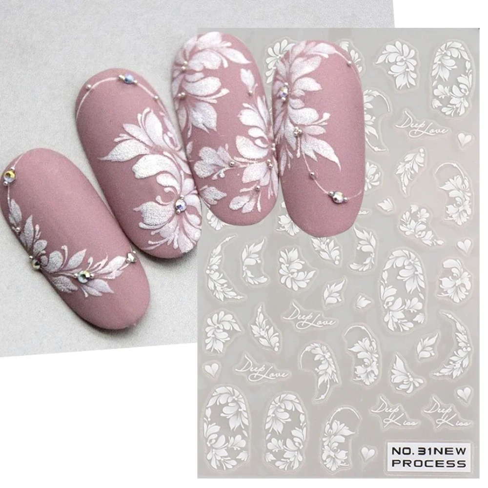 Nail Art Simple Elegant - Weiße Spitze Blume Nail Art Aufkleber