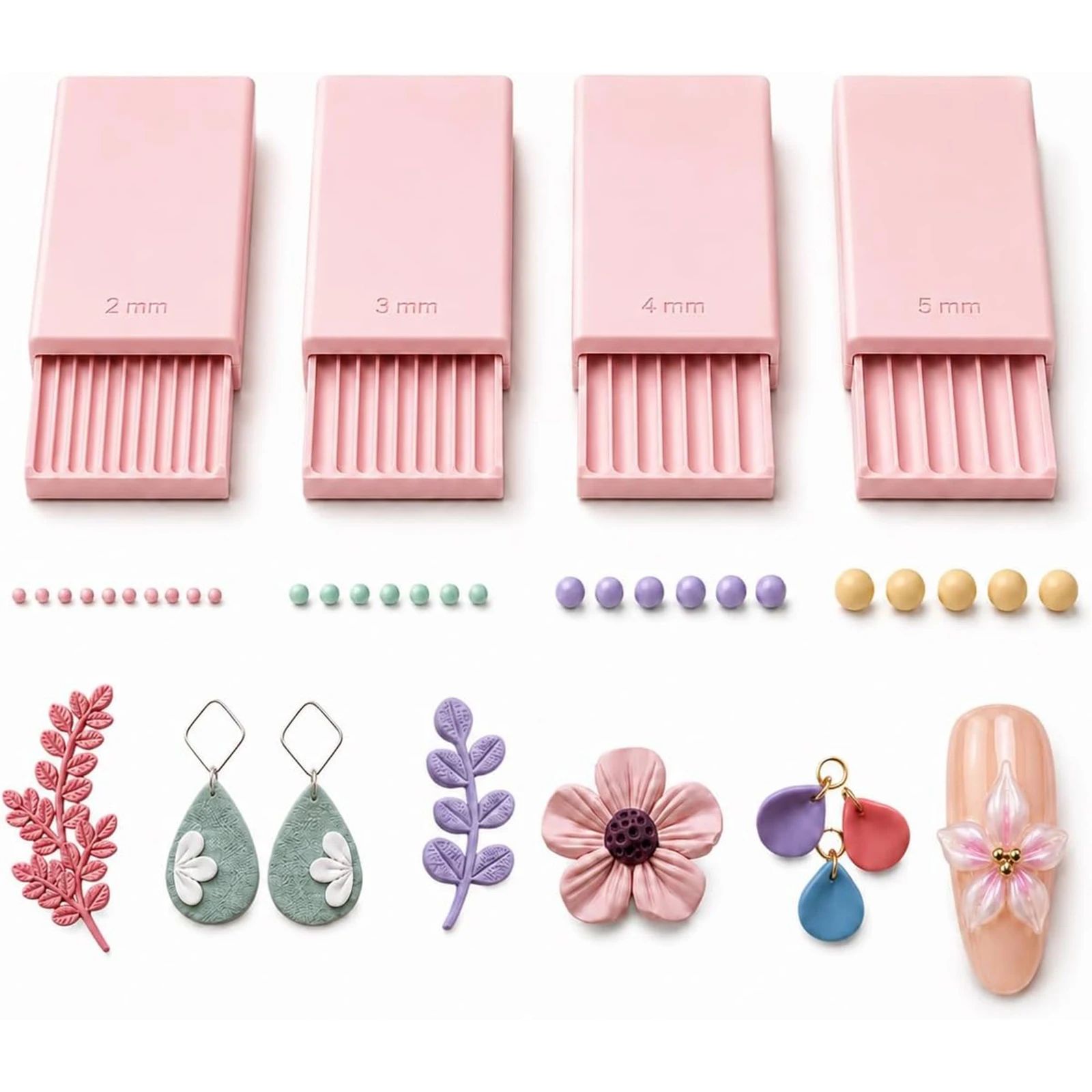 Nail Art Flower - 4-teiliges 3D-Druck-Ton-Gel-Ball-Maker-Werkzeug, Nagelkunst-Perlenroller für 3D-Gel-Blumen |