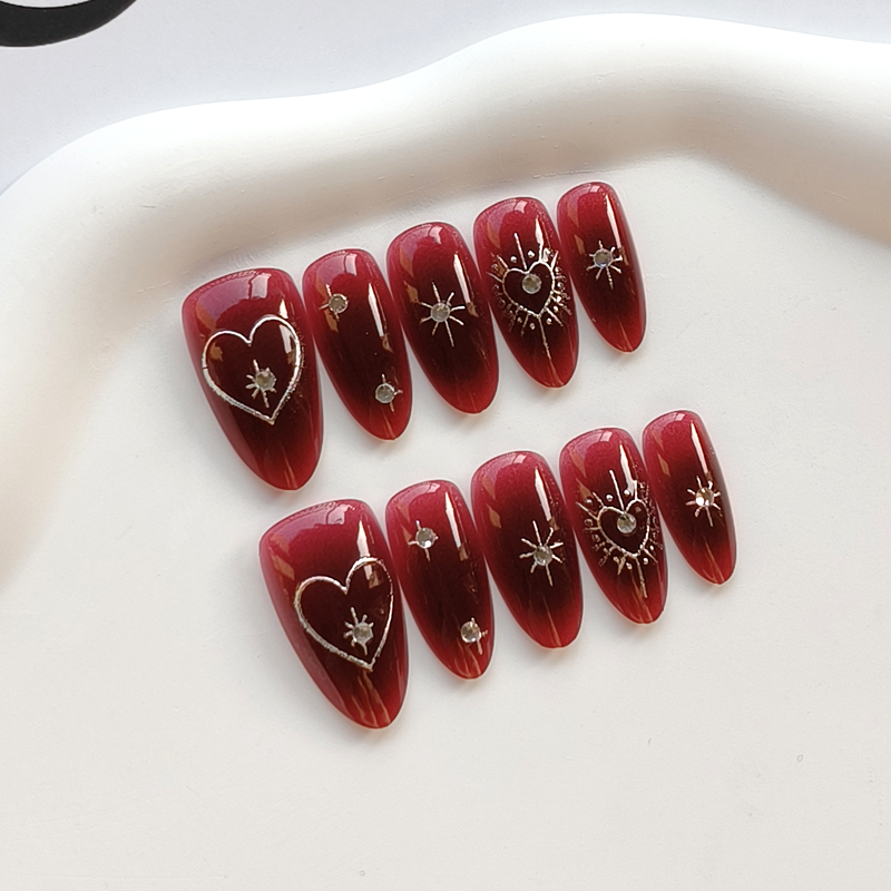 Nail Art Simple Elegant - 10 Stück Französischer Stil Burgunderrote Halation