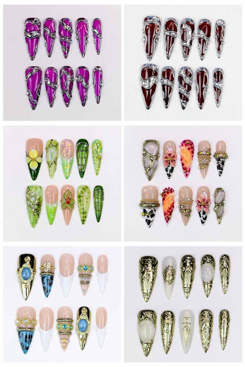 Nail Art Wedding - 10 Stück Lange Stiletto Aufklebenägel Glänzend