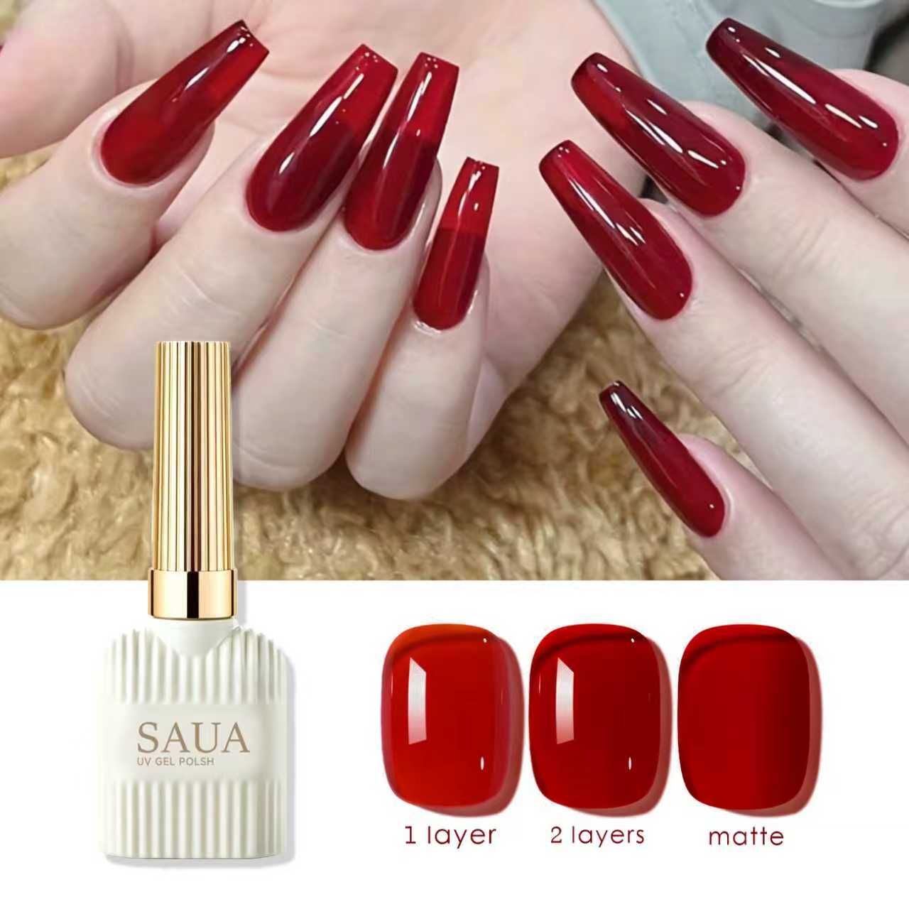 Nail Art Simple Elegant - 15ml Transluzenter Roter Nagellack-Klebstoff, Transparente Hochglanz-Kristalltextur,