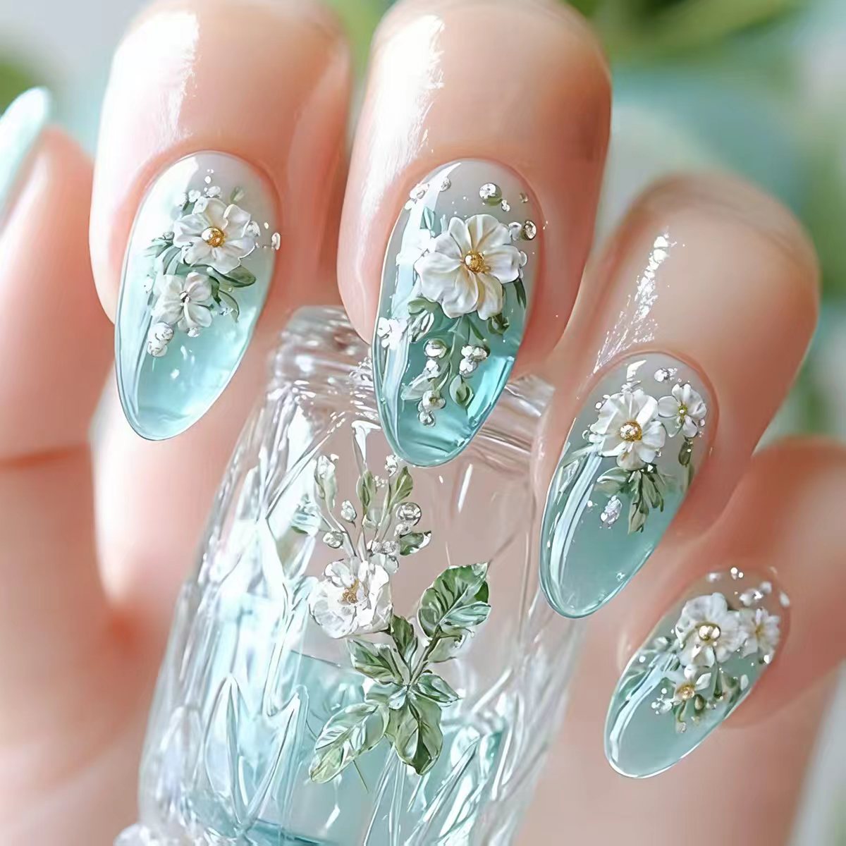 Nail Art Flower - Mittellange künstliche Nägel für Frauen und