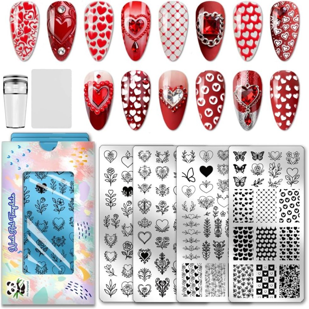 4 Stück Herz-Nagelstempelplatt – Nail Art Love Bewertung und Preis