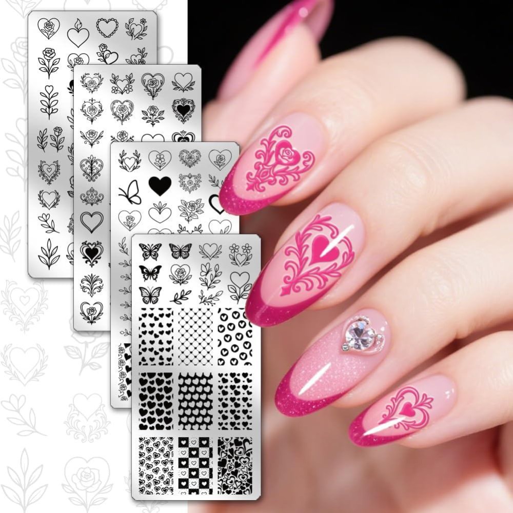 4 Stück Herz-Nagelstempelplatt – Nail Art Love Bewertung und Preis