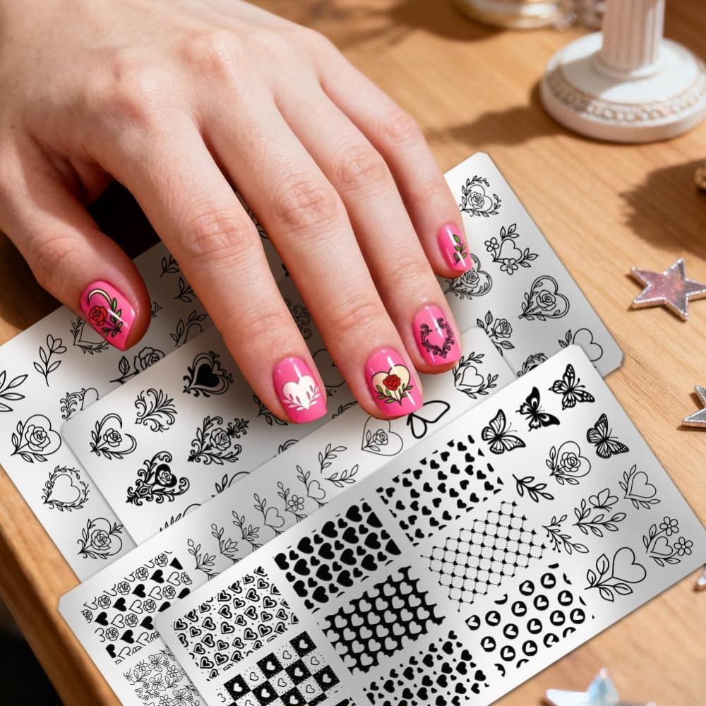 4 Stück Herz-Nagelstempelplatt – Nail Art Love Bewertung und Preis