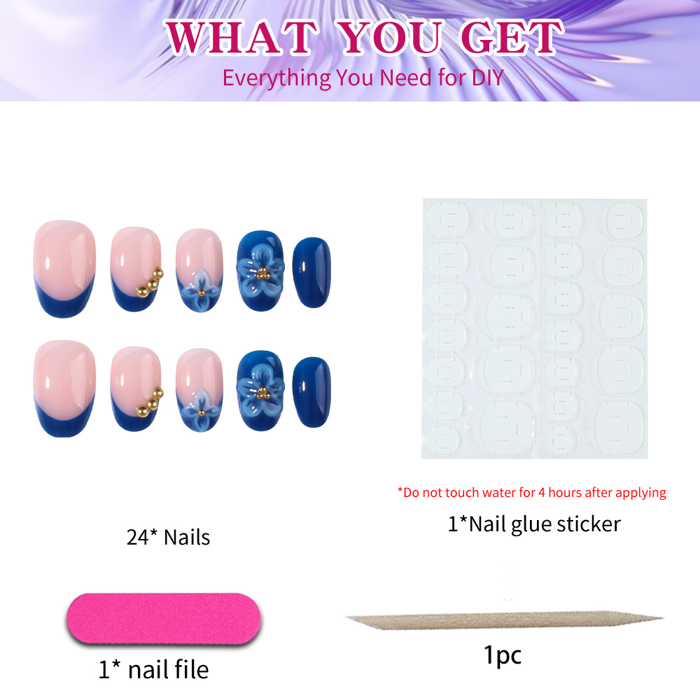 24 Stück Kurze Ovale 3D Gel-Na – Nail Art Flower Bewertung und Preis